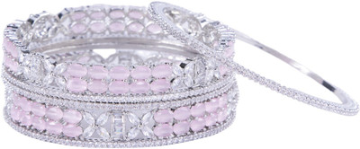Opal Touch Brass Cubic Zirconia Rhodium Bangle Set(Pack of 6)