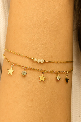 Igshaa Stainless Steel Gold-plated Charm Bracelet