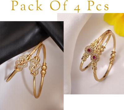 Hetshree Brass Diamond Gold-plated Bangle Set(Pack of 4)