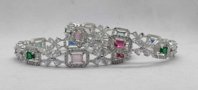 SawariyaCollect Alloy Diamond Silver Bangle Set(Pack of 2)
