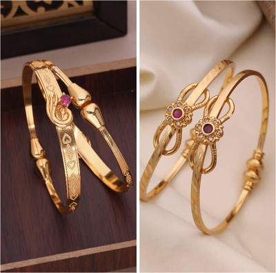 Divastri Brass Diamond Gold-plated Bangle Set(Pack of 2)