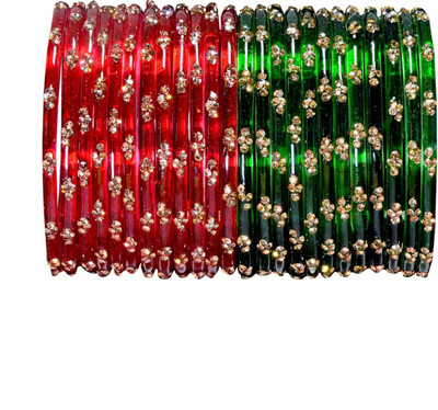 khannak Glass Zircon Bangle Set(Pack of 24)