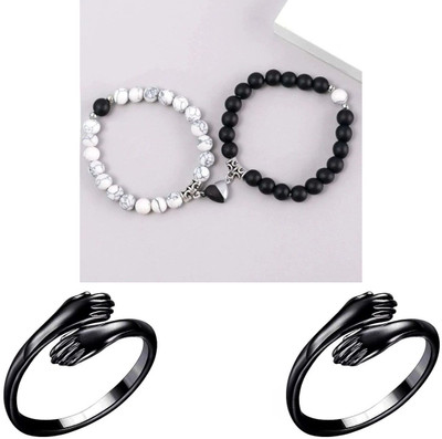 zayraa Brass, Metal, Alloy, Stainless Steel Cubic Zirconia Rhodium, Silver Ring Bracelet(Pack of 4)