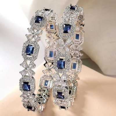 KALKA TRADERS Brass Diamond Silver Bangle Set(Pack of 2)