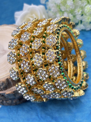 kewai Brass Moonstone Gold-plated Bangle Set(Pack of 4)