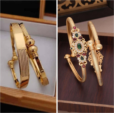 Sangria Brass Diamond Gold-plated Bangle Set(Pack of 2)