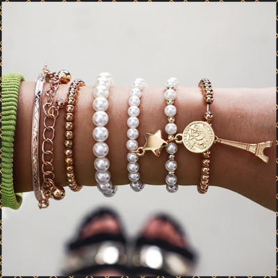 Zaphariq Alloy Pearl Gold-plated Bracelet Set(Pack of 6)