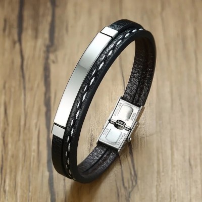 Fashion Frill Leather Silver Bracelet