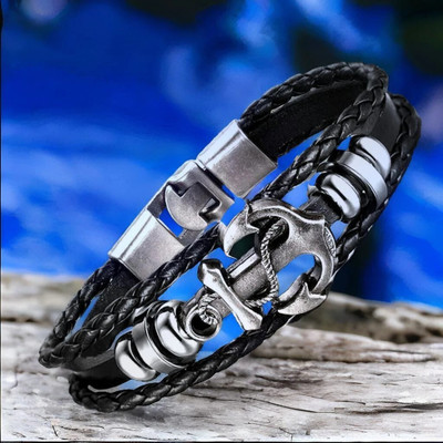 University Trendz Leather Silver Coated Bracelet