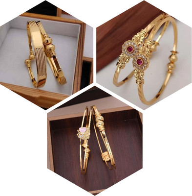 Dressberry Brass Diamond Gold-plated Bangle(Pack of 3)