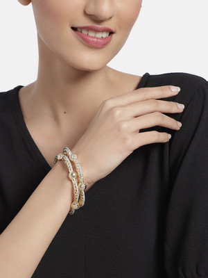 House of Pataudi Brass Diamond Gold-plated Bangle Set(Pack of 2)