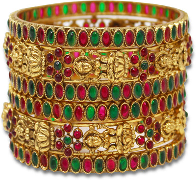 Chigold Alloy Ruby Gold-plated Bangle Set(Pack of 6)