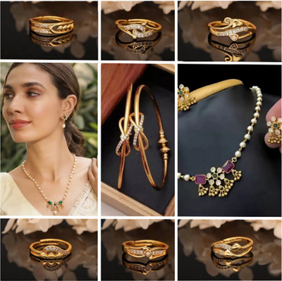 brado jewellery Brass Diamond Gold-plated Bangle(Pack of 9)