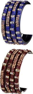 AFAST Glass Crystal Enamel Bangle Set(Pack of 8)