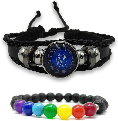 BHAGYA G Stone, Crystal, Lava, 7 Chakra, Leather Bracelet(Pack of 2)