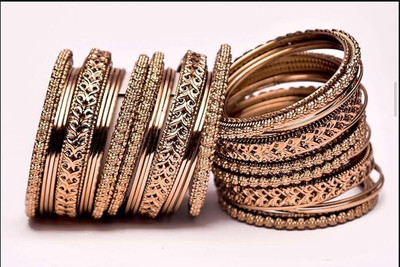 SHAKIB TRENDZ Brass Gold-plated Bangle Set(Pack of 10)
