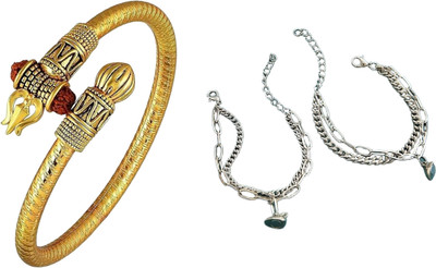 Teeragaj Copper, Alloy, Stainless Steel Platinum, Sterling Silver, Brass, Titanium, Black Silver Bracelet(Pack of 4)