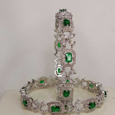 IZELBEAUTY Alloy Cubic Zirconia Silver Coated Bangle(Pack of 2)