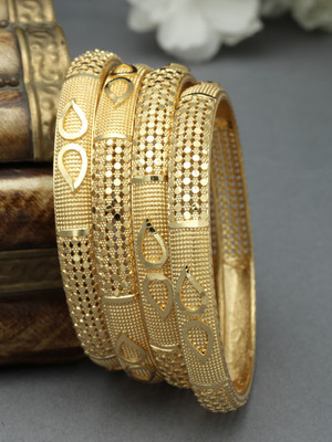 ZENEME Brass Gold-plated Bangle Set(Pack of 4)
