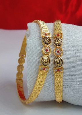 DH JEWELLS Brass Cubic Zirconia, Diamond Gold-plated Bangle Set(Pack of 2)