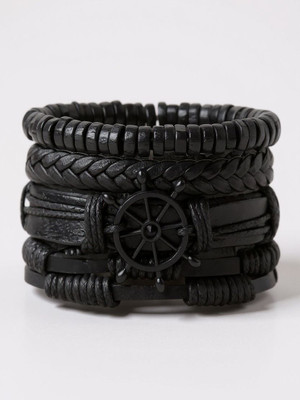 RAPPERSSHOP Leather Beads Bracelet Set(Pack of 4)
