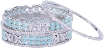 Opal Touch Brass Cubic Zirconia Rhodium Bangle Set(Pack of 6)