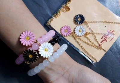 AMBLY Crystal, Rubber, Glass Charm Bracelet(Pack of 6)