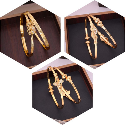 Sangria Brass Diamond Gold-plated Bangle(Pack of 3)
