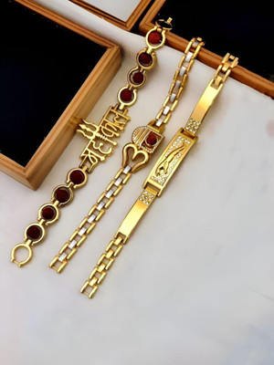 S K D J Alloy Cubic Zirconia Gold-plated Bracelet(Pack of 3)