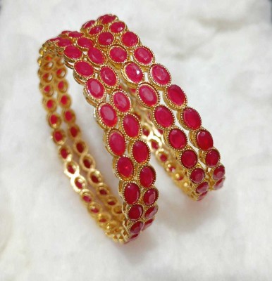 Ronakswear Alloy Crystal, Ruby Gold-plated Bangle Set(Pack of 4)