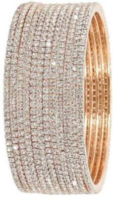 CaratYogi Metal Cubic Zirconia Gold-plated Bangle Set(Pack of 12)