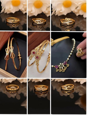 brado jewellery Brass Diamond Gold-plated Bangle(Pack of 9)