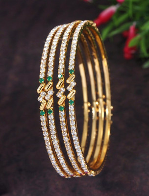 Atulya Brass Cubic Zirconia Gold-plated Bangle Set(Pack of 4)