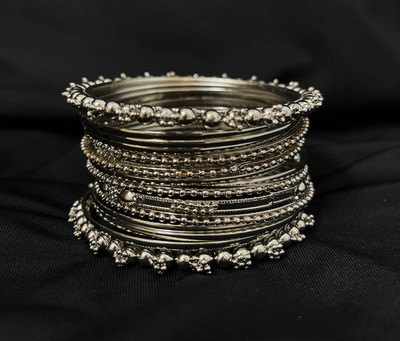 Blingpitara Alloy Beads Silver Bangle Set(Pack of 10)