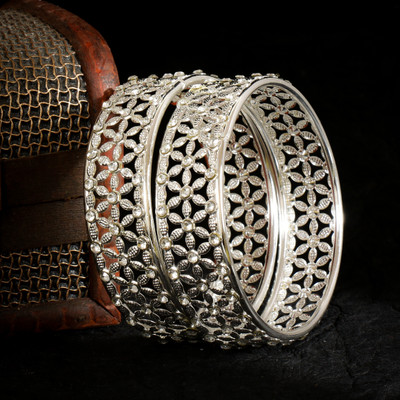 kewai Metal Cubic Zirconia Bangle Set(Pack of 2)