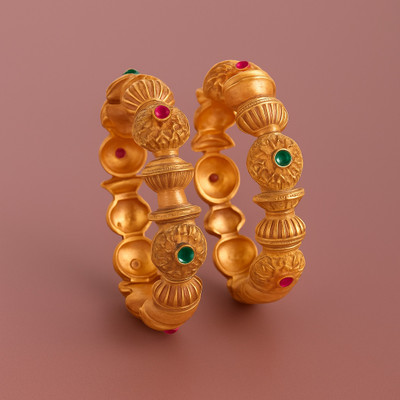 GC PREMIUM JEWELLERY Brass Gold-plated Bangle Set(Pack of 2)