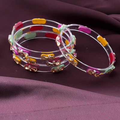 ZULKA Glass Beads, Crystal, Zircon Bangle Set(Pack of 4)