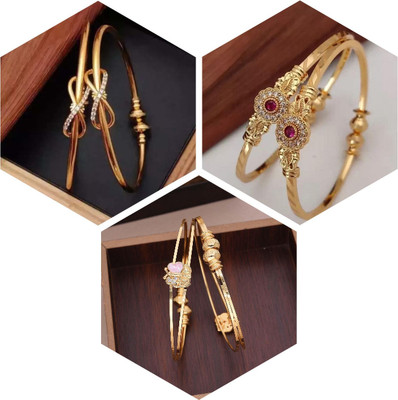 Sangria Brass Diamond Gold-plated Bangle(Pack of 3)