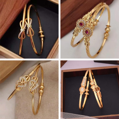 Parisal Brass Diamond Gold-plated Bangle Set(Pack of 4)