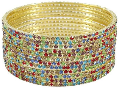 Jewelryonclick Metal Cubic Zirconia Gold-plated Bangle Set(Pack of 10)