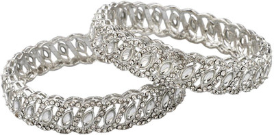 Efulgenz Alloy Crystal Silver Bangle(Pack of 2)
