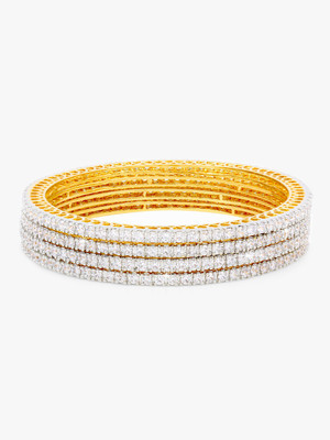 YELLOW CHIMES Copper Crystal Gold-plated Bangle Set(Pack of 4)
