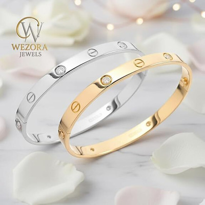 WEZORA JEWELS Stainless Steel Cubic Zirconia, Diamond Silver Bracelet(Pack of 2)