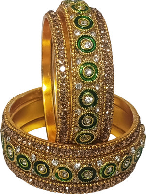 AAHANA Metal Crystal Gold-plated Bangle Set(Pack of 6)