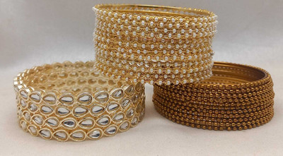 Rajwadi Alloy Pearl Silver, Gold-plated Bangle Set(Pack of 10)