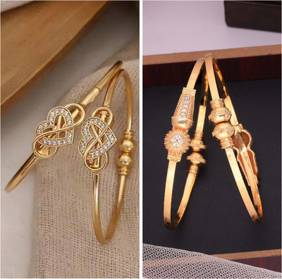 VEDDAA Brass Diamond Gold-plated Bangle Set(Pack of 4)