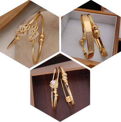 ANOUK Brass Diamond Gold-plated Bangle(Pack of 3)