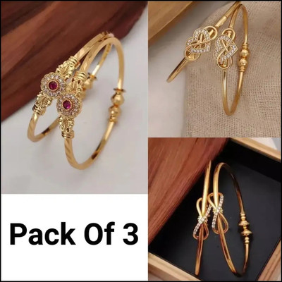 Parisal Brass Diamond Gold-plated Bangle Set(Pack of 6)