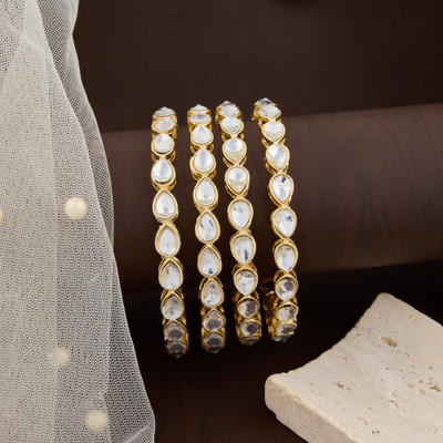 GC PREMIUM JEWELLERY Brass Crystal Gold-plated Bangle Set(Pack of 2)