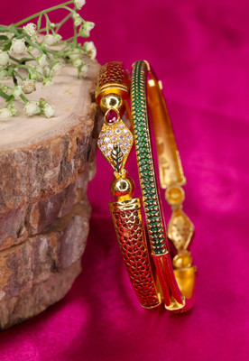 Swarnaari Brass Gold-plated Bangle Set(Pack of 2)